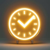 a clock with a checkmark brightly lit representing the right time